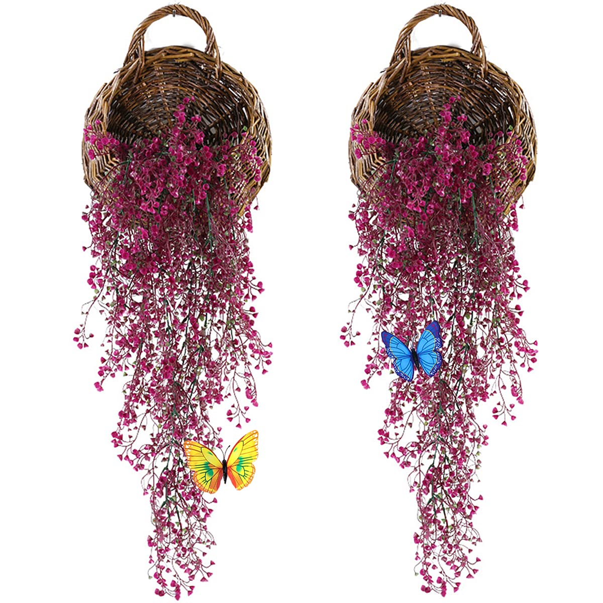 FOMAISELF 2 Pcs Artificial Hanging Plants Indoors - Fake Hanging Plant Outdoors, Artificial Plants For Wedding Party Home Garden Wall Decoration（Rose Red）