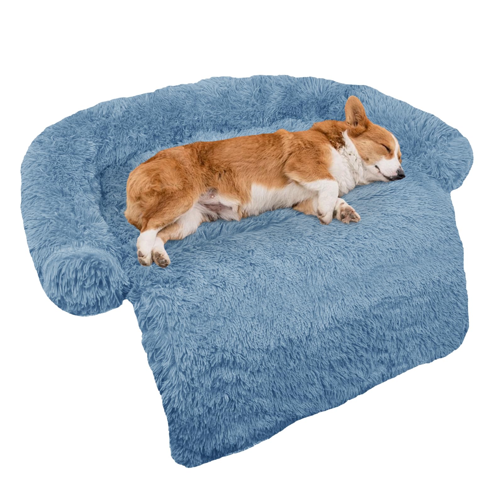 Photo 1 of *MINOR DAMAGE - USED*
GGIB Calming Dog Bed Fluffy Plush Dog Mat for Furniture Protector with Removable Washable Cover for Large Medium Small Dogs and Cats (Medium, Navy)