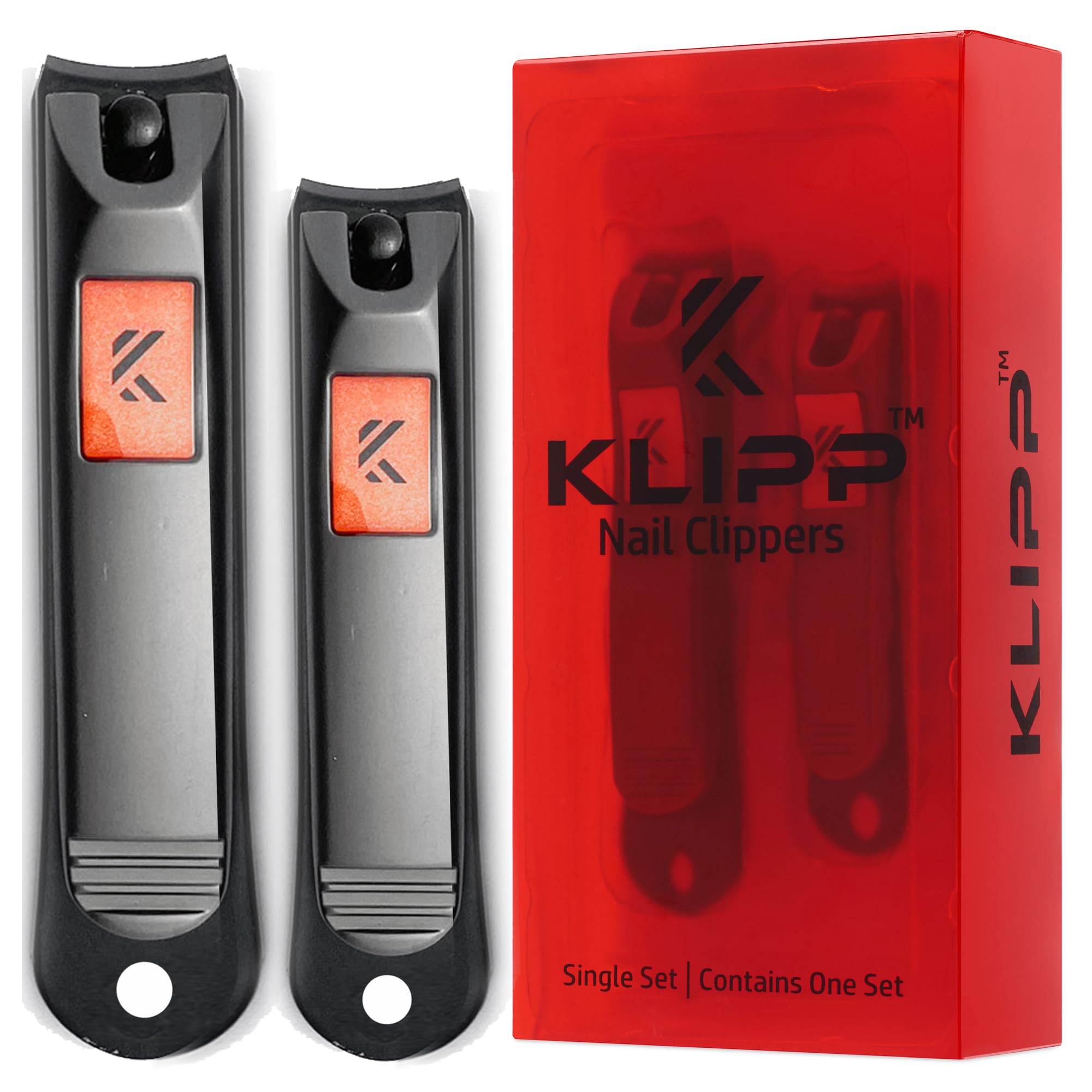 Nail Clippers Set for Men and Women, KLIPP Arched Zinc Alloy Nail Trimmers with Built in Fingernail Files on Non-Slip Levers – Trim and Shape Finger and Toe Nails with Travel Nail Care Kit