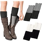 PHOGARY 2 Pairs Winter Warm Boot Cuffs for Women, Crochet Knitted Boot Socks for Gilrs Short Leg Warmers Boot Topper Socks Leg Cuffs Boot Warmers Gift (2 Color Stitching)
