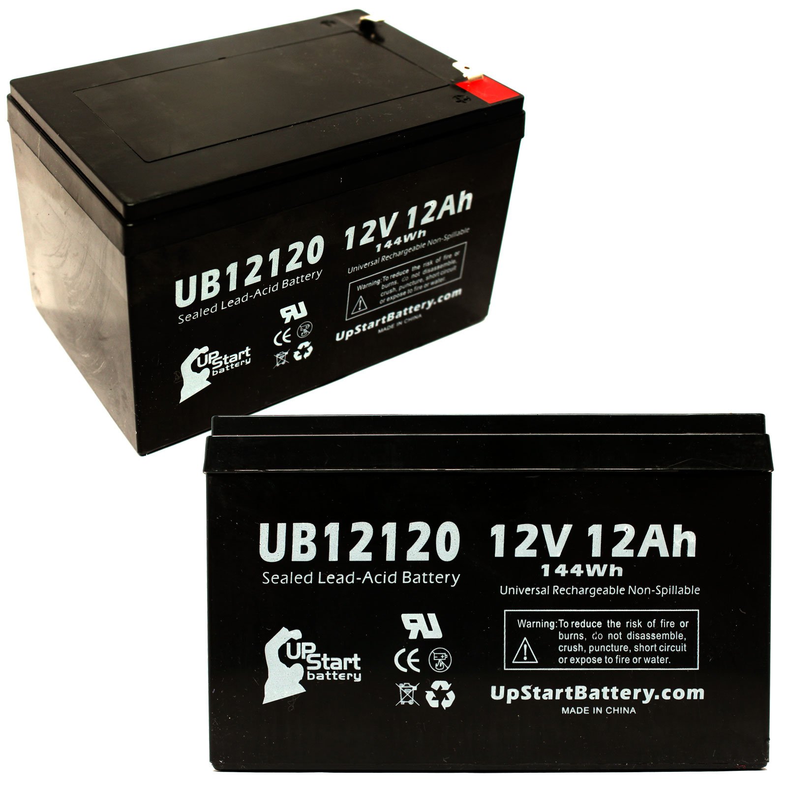 2x Pack - Replacement for Kung Long WP12-12 Battery - Compatible UB12120 Universal Sealed Lead Acid Battery (12V 12Ah 12000mAh F1 Terminal AGM SLA) - Includes 4 F1 to F2 Terminal Adapters