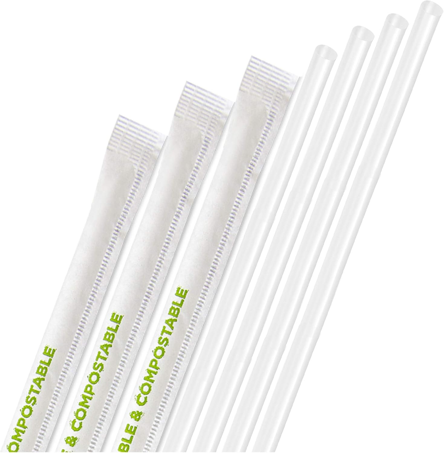 [400 Pack] Compostable Straws 7 3/4 Inch Long - Clear Disposable Straws, Biodegradable Eco Friendly Drinking Straw for Milkshake Smoothies, PLA Plant Based Individually Wrap Plastic Paper Alternative
