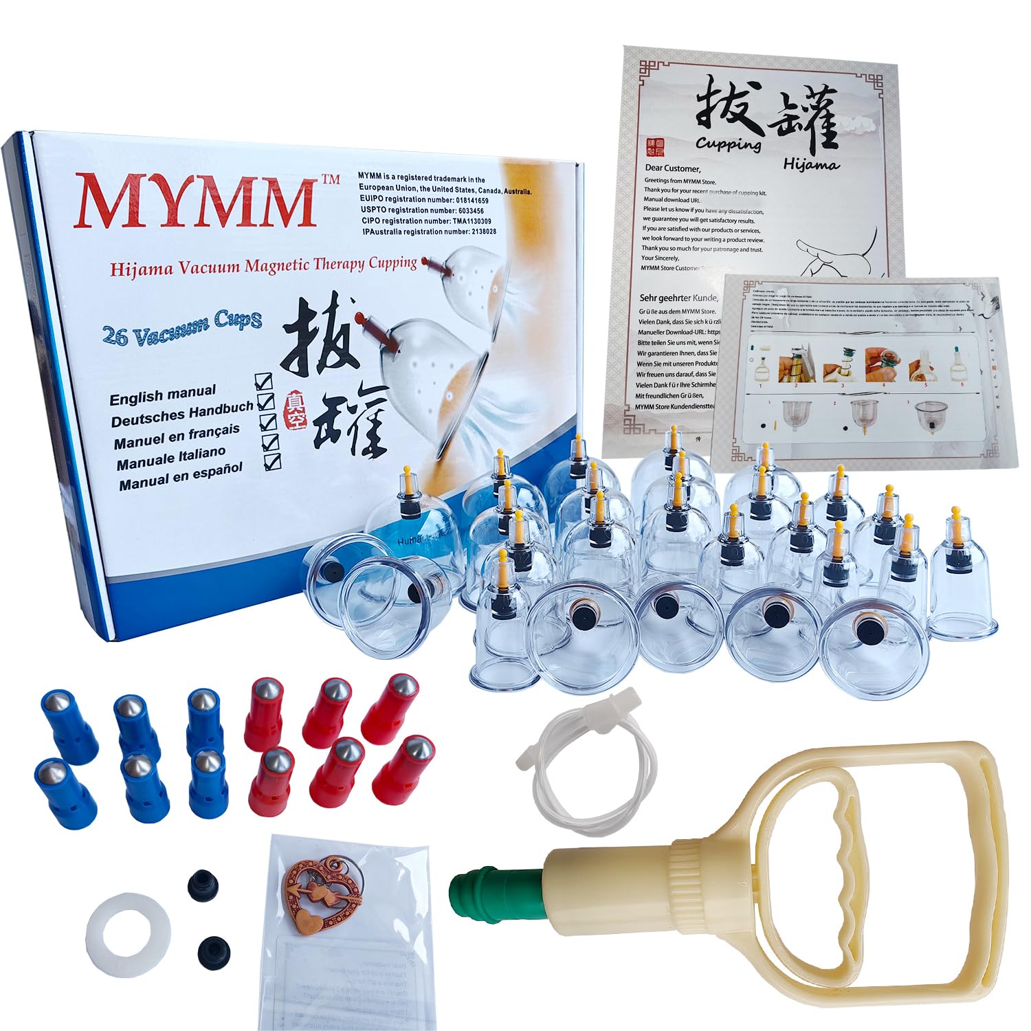 MYMM 26 Cupping Cups Sets Biomagnetic Traditional Professional Chinese Therapy Massage Cupping Set Household Pull Out Vacuum Cupping Kit Hijama Suction