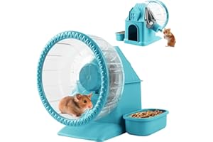 NATURE ANN 4 in 1 Silent Large Hamster Wheel Multifunctional Hamster Running Wheel Quite Running Spinner Wheel Accessories with Food Bowl Water Bottle for Hamsters Dwarf Gerbil (Blue)