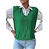 RefindWin Womens Sweater Vest Cable Knit Casual V Neck Ribbed Preppy Pullover Tops Sleeveless