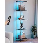 Display Shelf with RGBW Light, Color Changing Curio Cabinet Floor Lamp with Shelves Corner Standing Column Lamp Etagere Organizer Tower Nightstand Bookcase for Living Room Bedroom Office D&eacute;cor Black