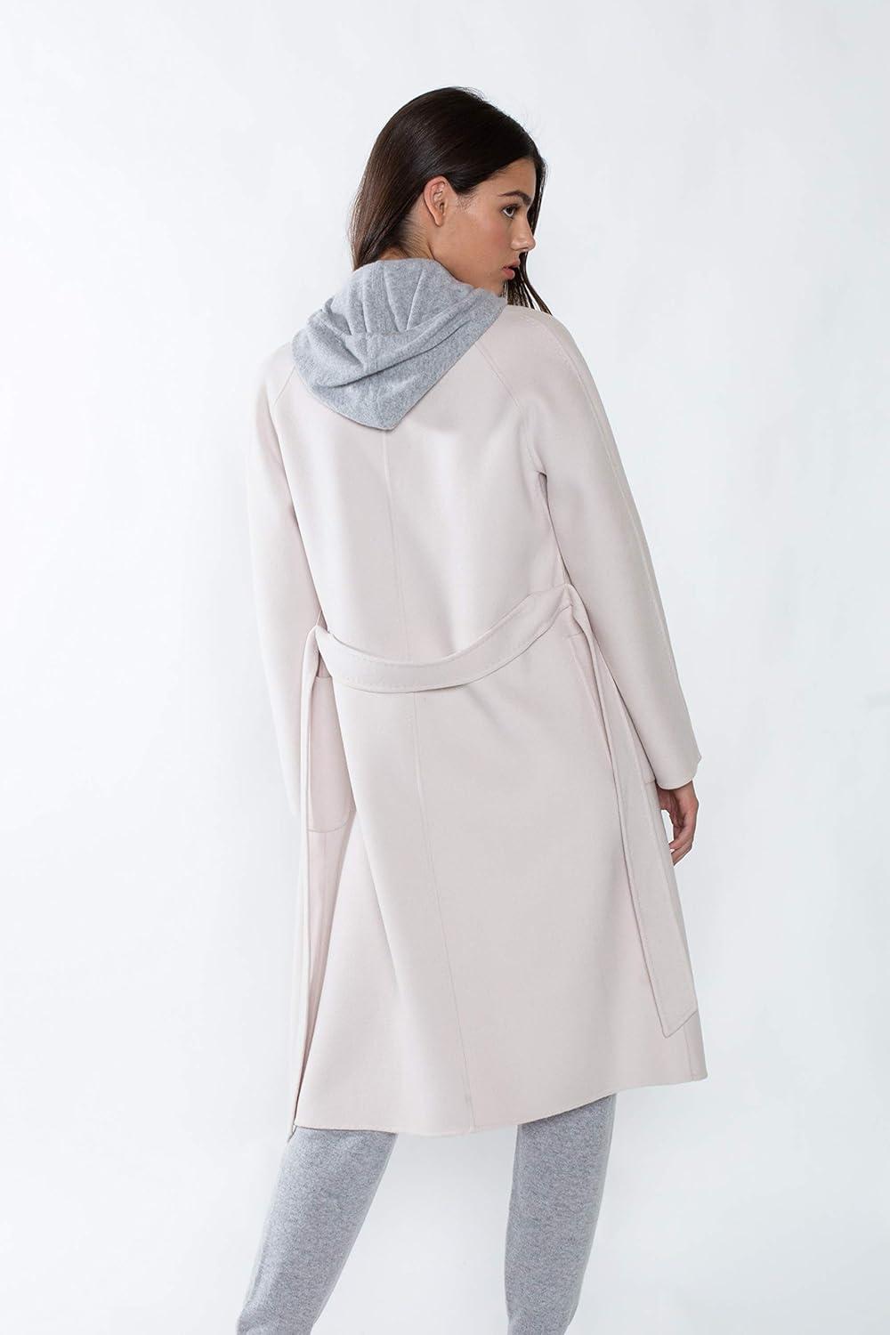 JENNIE LIU Women's Cashmere Wool Double Face Trench Coat with Belt: Clothing