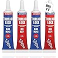 GH1200-10ML x 4 Pack Thread Lock Medium & Strong Strength for Nuts, Bolts, and Metals, Threadlocker Lock Tight & Seal Fasteners with Stable and Consistent Performance (Red & Blue)