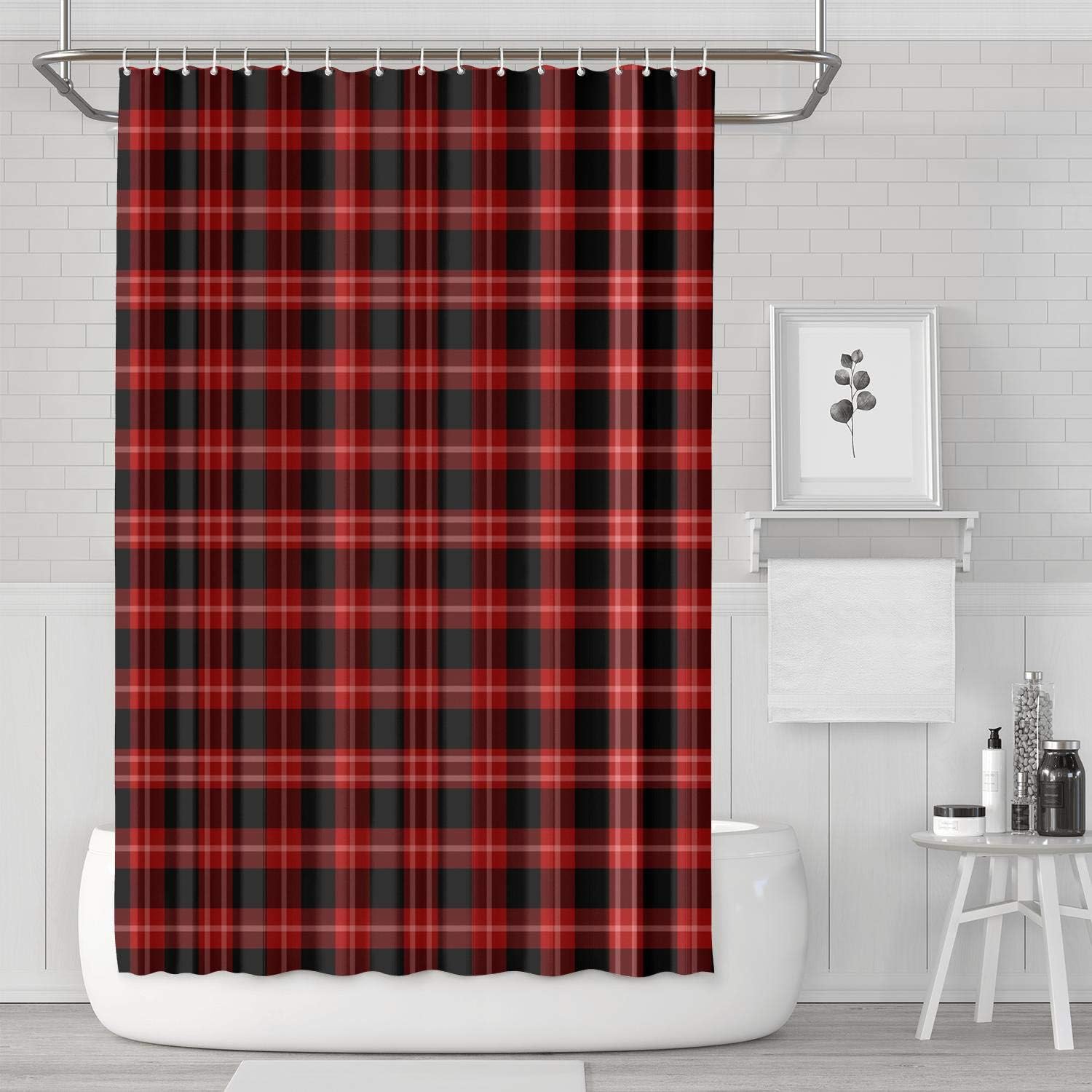 BOShout Classic Red Plaid Shower Curtain Liner Funny