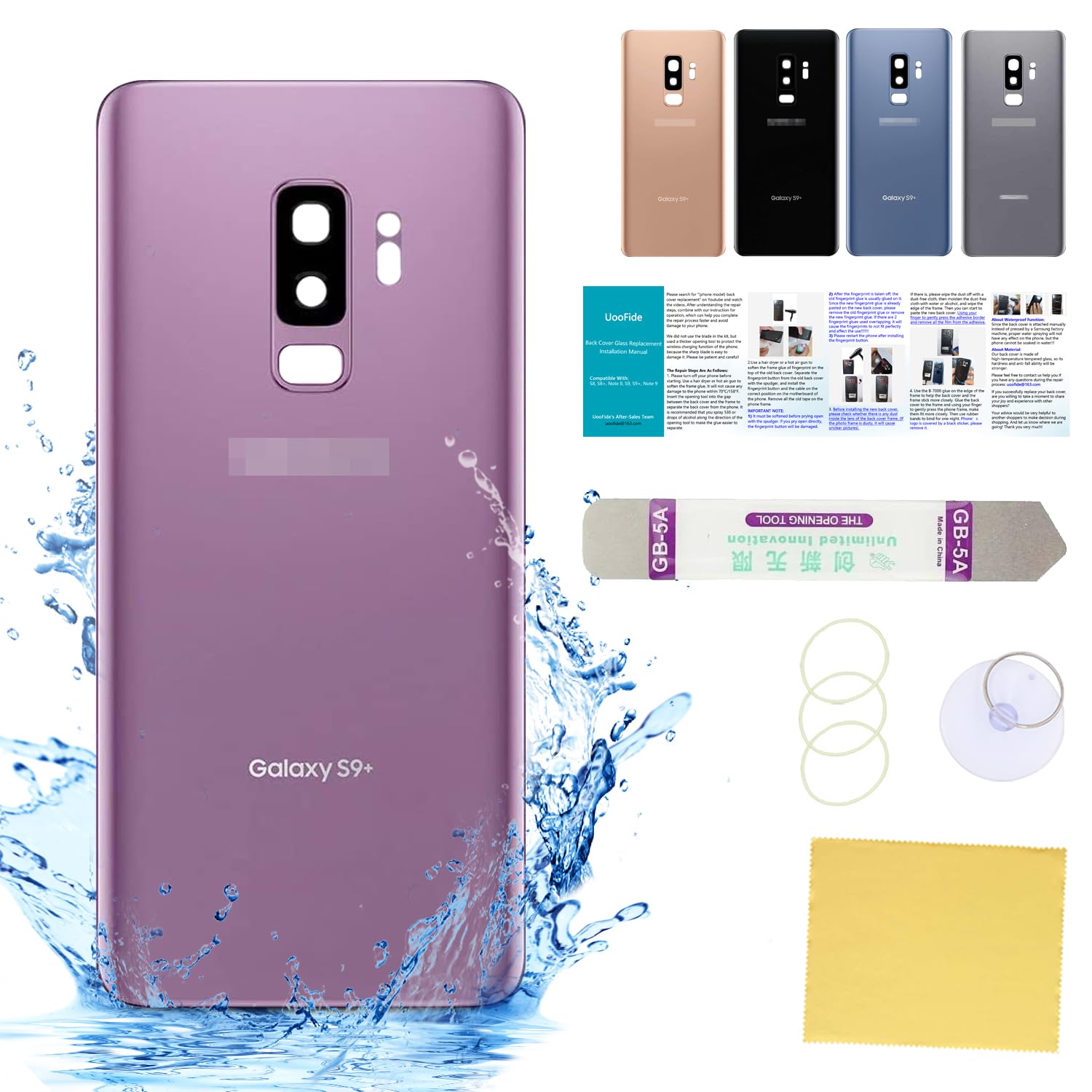 Photo 1 of UooFide Compatible for Samsung Galaxy S9 Plus Back Glass Cover Replacement 6.2-Inches SM-G965 All Carriers with Installation Manual + Repair Tool Kit (Lilac Purple)