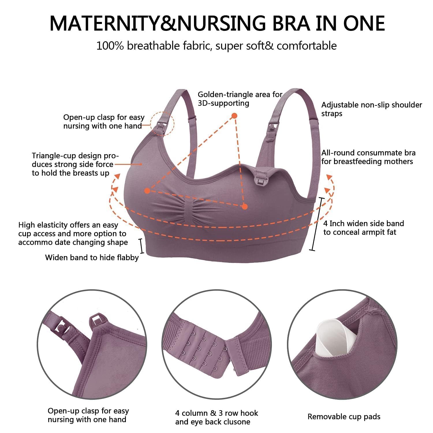 Angelhood Nursing Bra 5 Pack Womens Maternity Breastfeeding Seamless Wireless Sleep Bra with Extenders