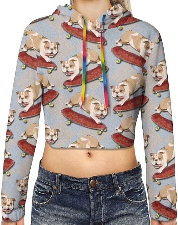 Amazon Co Jp スケートボードブルドッグ パーカー レディース ショートスタイル トレーナーパーカー おしゃれ セクシーな 露出した プラスベルベット 長袖 フード付き カジュアル プルオーバー パーカー 服 ファッション小物