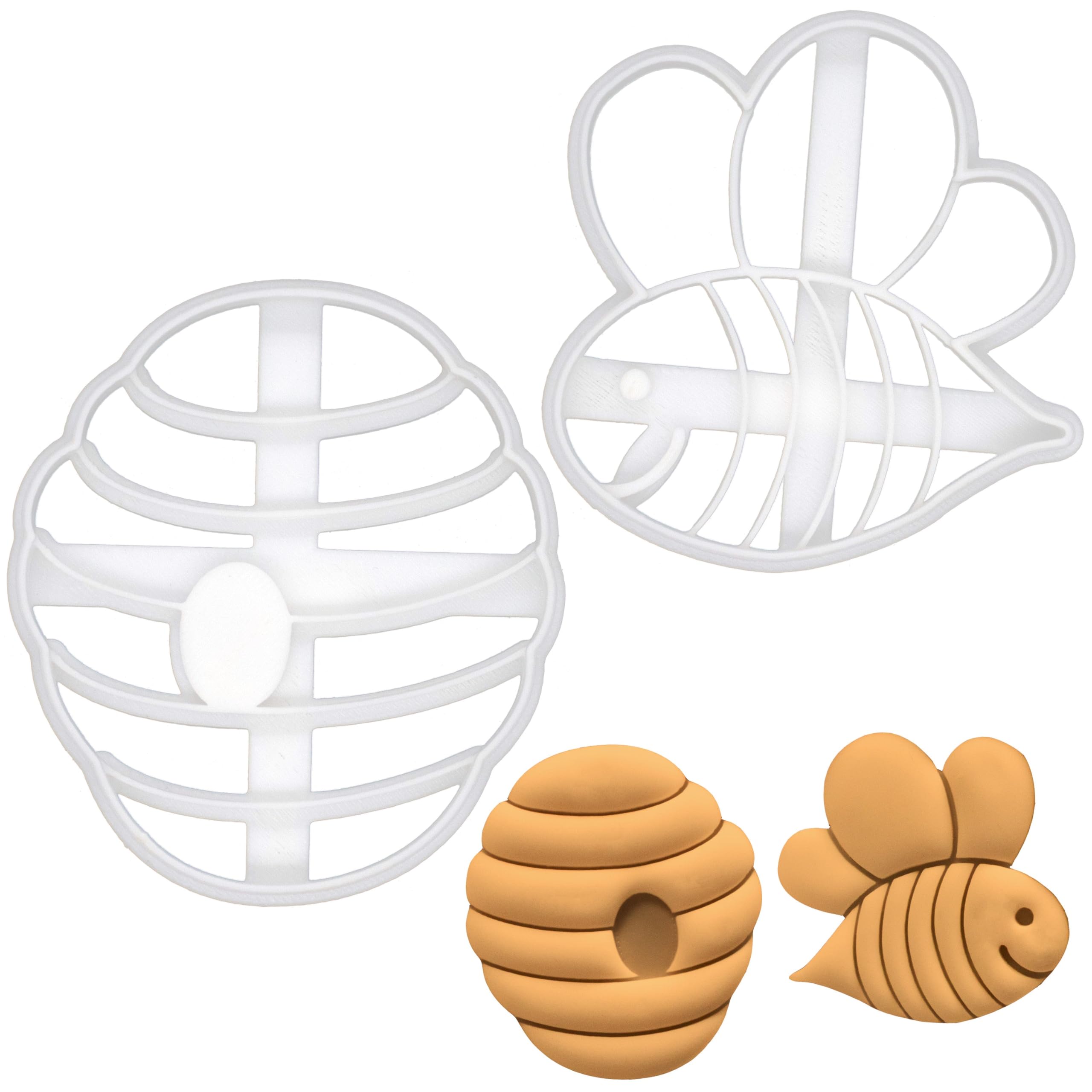 Bakerlogy Set of 2 Cute Bee & Bee Hive Cookie Cutters - Detailed Design, 5mm Thickness, Dishwasher Safe