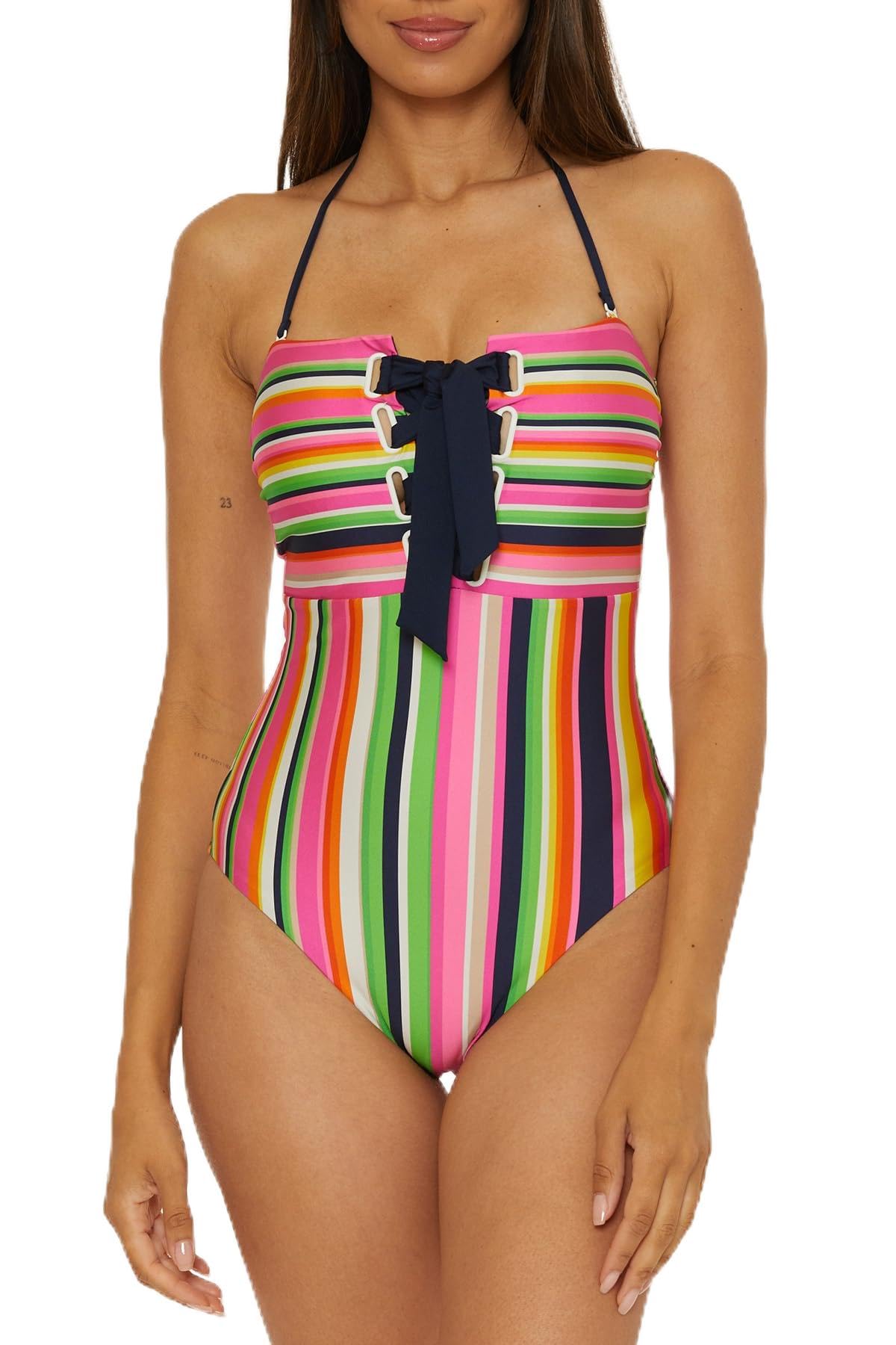 Photo 1 of Trina Turk Women's Standard Anniversary Stripe Bandeau One Piece Swimsuit, Adjustable, Bathing Suits, Multicolor size 10