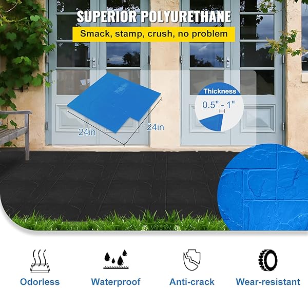 VEVOR CONCRETE TEXTURING SKIN, 24″X24″ CONCRETE STAMPS MATS SET, POLYURETHANE CONCRETE STAMPING MATS, SLATE CONCRETE STAMPS, 4 PCS REALISTIC CONCRETE TEXTURE MAT, CONCRETE STAMPS FOR WALLS/FLOORS