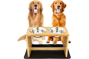Yangbaga Elevated Dog Bowls, Raised Dog Feeding Station with 2 Bowls, Easy to Clean
