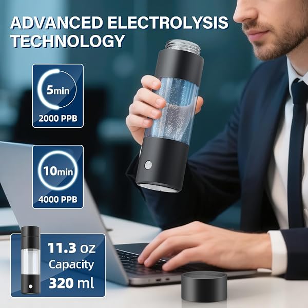HYDROGEN WATER BOTTLE GENERATOR WITH SPE PEM TECHNOLOGY, 4000PPB HYDROGEN WATER GENERATOR, QUICK ELECTROLYSIS HYDRO HYDROGEN WATER BOTTLE GENERATOR FOR HEALTH ENTHUSIASTS & TRAVELERS [BLACK]