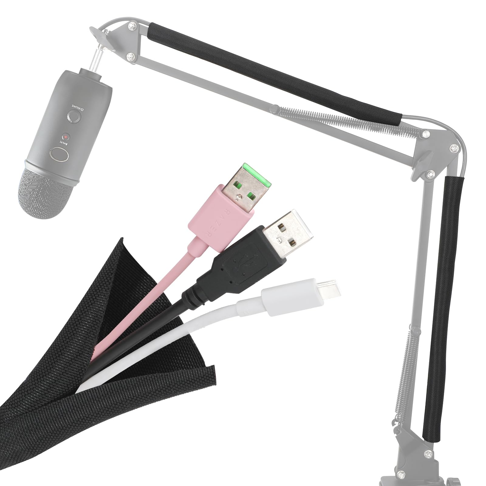 YOUSHARES Wire Sleeves for Cables - Cables Sleeve for Mic Stand, Tidy up the Wire Harness, Versatile, Flexible and Easy to Install(2PCS)