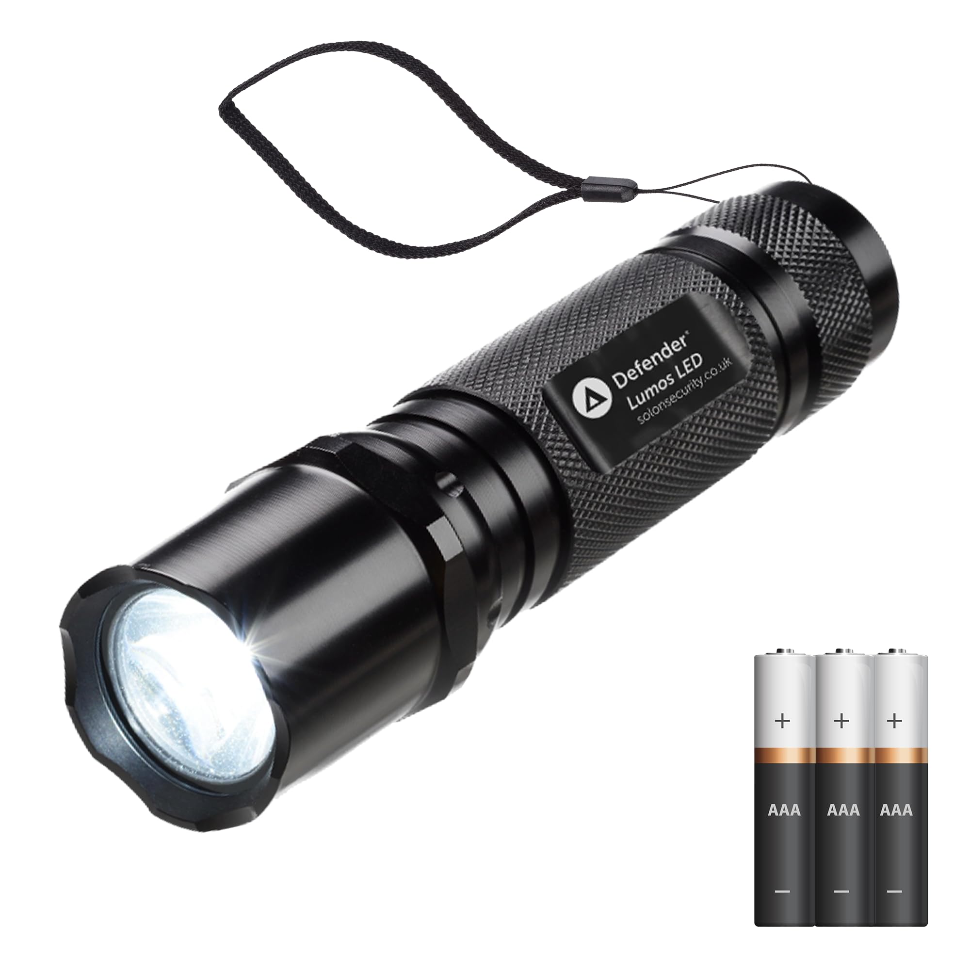 Defender Lumos LED Torch - Compact Handheld Battery Powered - 230 Lumen Waterproof Police Issue Torch - LED Flashlight Batteries Included