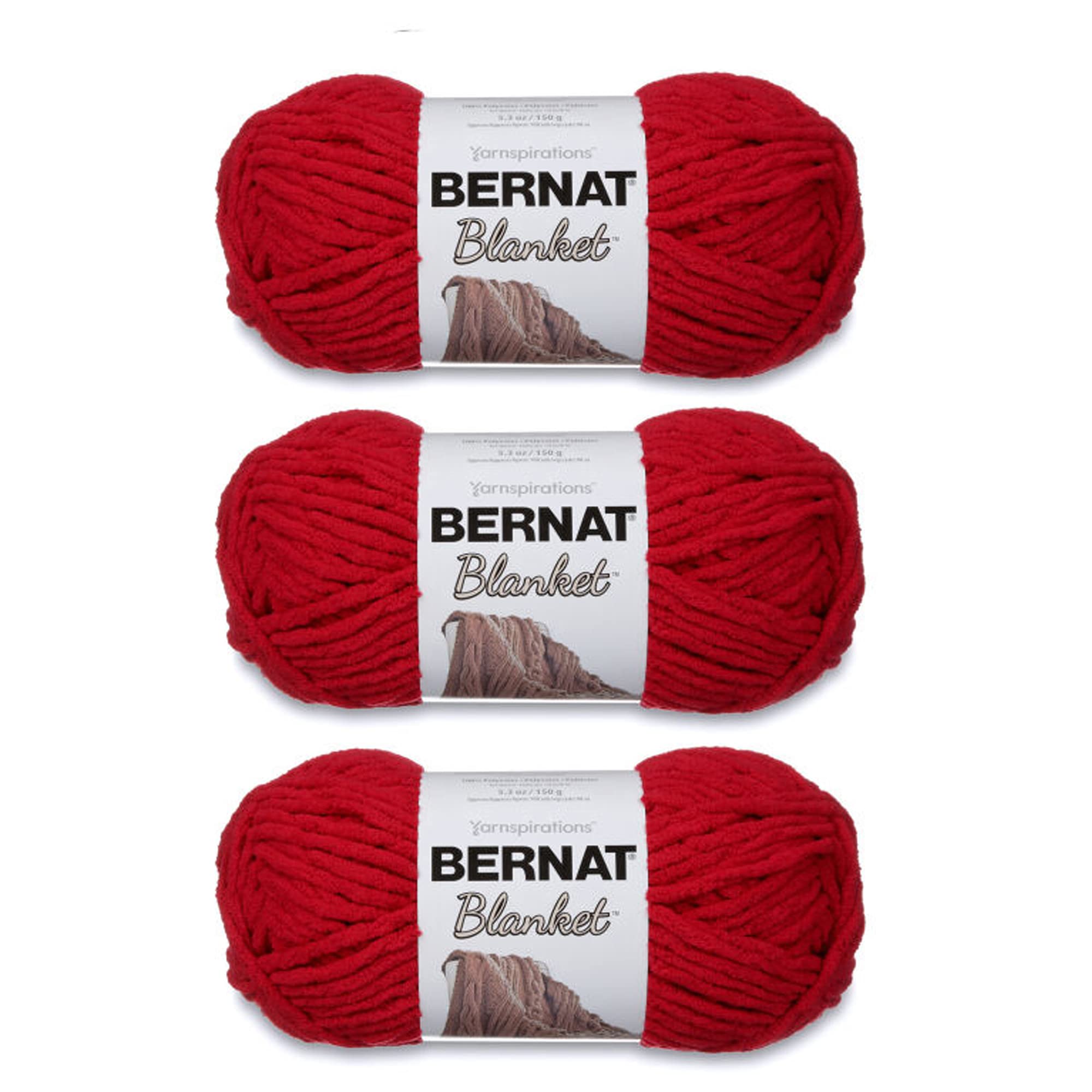 Bernat Blanket Cranberry Yarn - 3 Pack of 150g/5.3oz - Polyester - 6 Super Bulky - 108 Yards - Knitting, Crocheting, Crafts & Amigurumi, Chunky Chenille Yarn