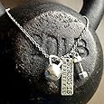 Titanium Never Tarnish Workout Necklace by Lolly Llama - Trendy Weightlifting Jewelry Necklace with Strong is Beautiful Charm