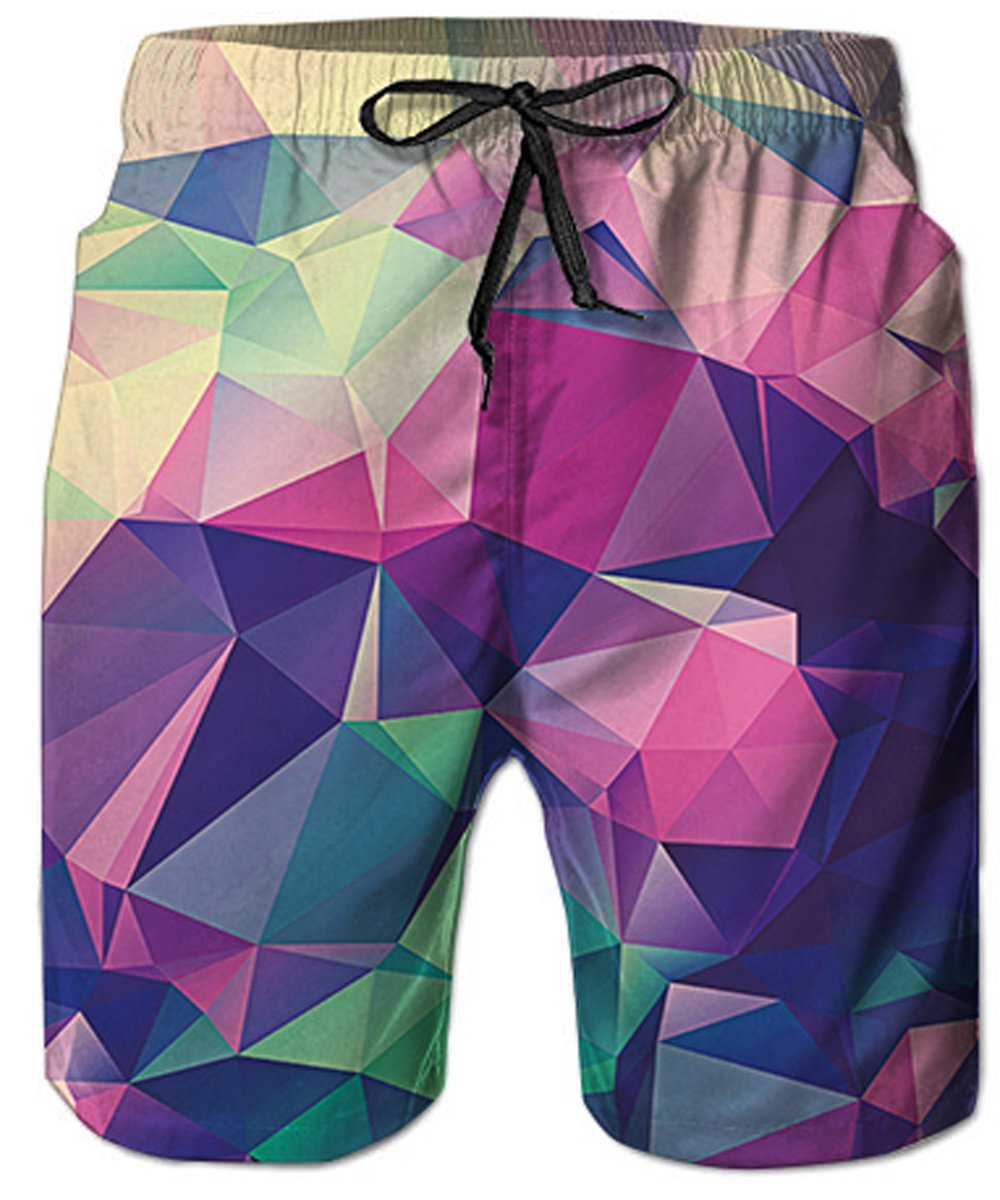 RAISEVERN Mens 3D Print Graphic Medium Length Summer Casual Athletic Beach Swimming Vacation Surfing Shorts Purple