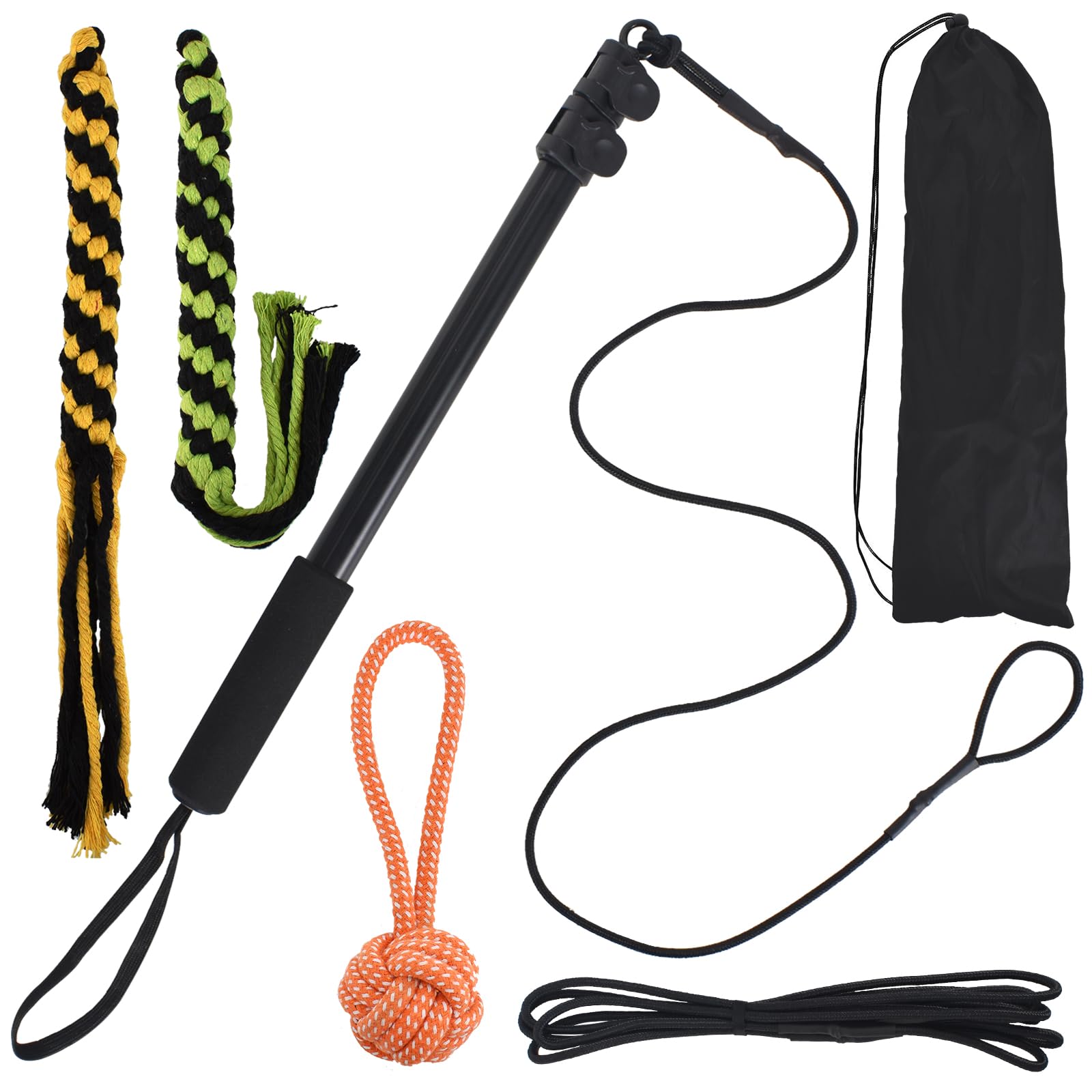 DEARBAG Flirt Pole Dog Toy, Extendable Teaser Wand, Telescopic Pole with Dog Rope Toy, Interactive Dog Toys for Large Dogs, Medium Dogs and Small Dogs, Puppy Dog Training Toys