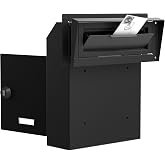 POCHAR Through The Door Drop Box with Rainproof Cover - Galvanized Steel Key Drop Box Mailbox Safe Deposit Box with Combination Lock - Night Dropbox for Mials, Payment, Rent, Checks (Black)