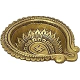 ShalinIndia Brass Metal Swastika Diya for Puja and Aarti Ghee Oil Wick Lamp 1.5 x 6.5 x 5.5 inches 765 g