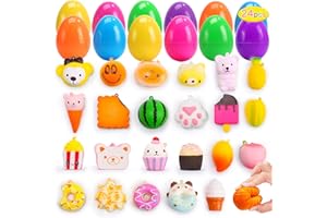 24 Pack Filled Easter Eggs with Animal and Food Toy, Slow Rising Squishy Toys, Easter Basket Stuffers Easter Party Favors for