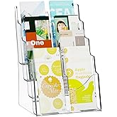 VEVOR Acrylic Brochure Holder 8.5 x 11 inch, 4-Tier Clear Acrylic Literature Display Stand, Plastic Literature Organizer Flyer Stand &amp; Removable Divider for Office Exhibition, Countertop or Wall Mount