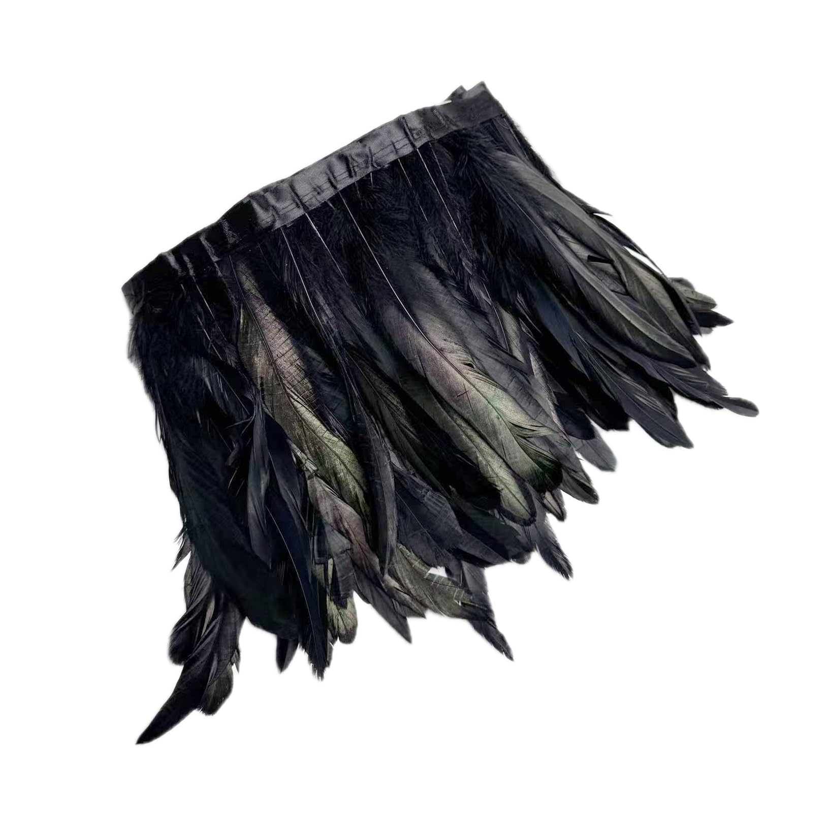 Photo 1 of 2 Yards 8-10" Rooster Hackle Feather Fringe Trim, Sewing Craft Feather for DIY Decorations-Black