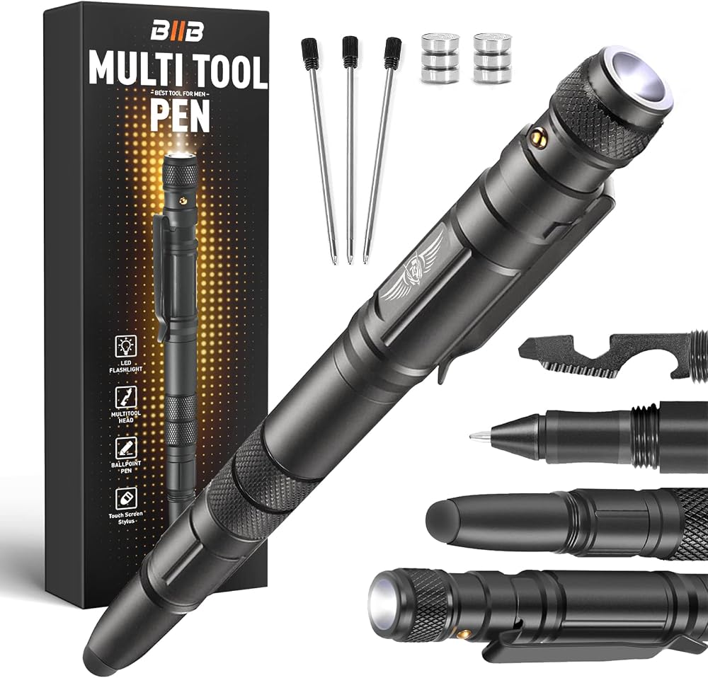 BIIB 7 in 1 Fidget Pen Multi Tool LED Gift for Men Dad Birthday Easter