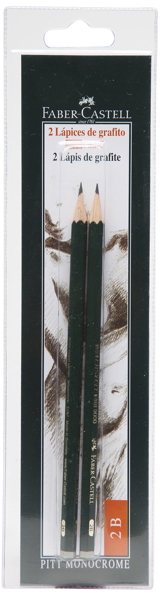Faber-Castell b-9000 – 2B-2 – Blister Pack with 2 Graphite Pencil Castell 9000, Graduation 2B