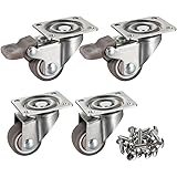 bayite 4 Pack 1" Low Profile Casters Wheels Soft Rubber Swivel Caster with 360 Degree Top Plate 100 lb Total Capacity for Set of 4 (2 with Brakes & 2 without)