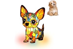 AGWIM Chihuahua Night Light, LED Dog Series Art Light, Cute Pet Themed Stained Resin Table Lamps, Vintage Home Decor, Fun Gift for Dog Lovers (#03, 5.9")