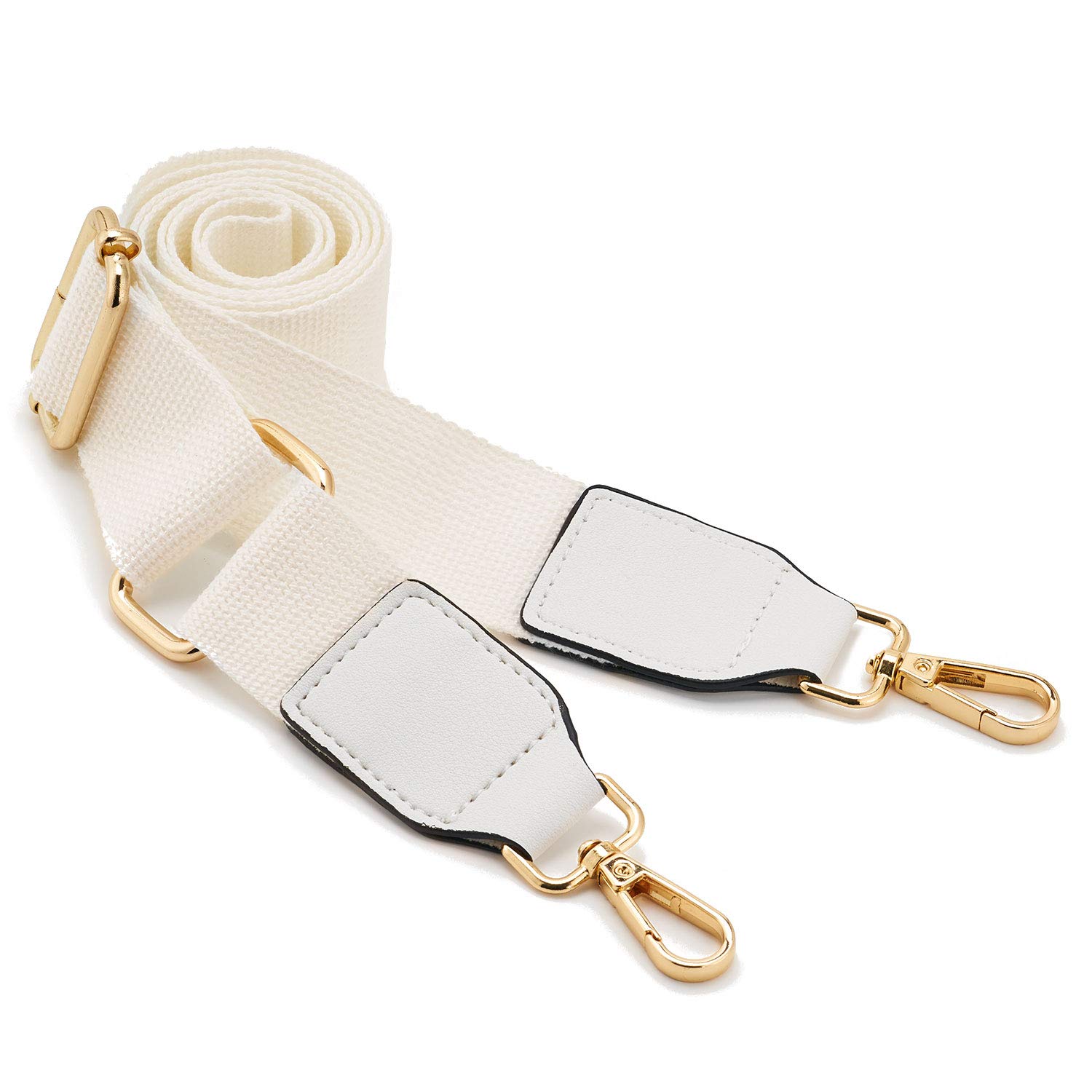 Women Wide Shoulder Bags Strap,Adjustable Replacement Belt Bag Strap with Leather Gold Hooks Canvas Purse Straps Messenger Bag Changeable Long Strap For Crossbody Handbag(Leather-Off-white)