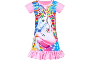 NIDOUL Kid Girls Nightgown Night Dress Unicorn Rainbow Princess Pajamas Sleepwear Nightie