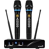 KITHOUSE J10 Wireless Microphone Karaoke System Rechargeable, UHF Metal Cordless Microphone Handheld with Volume Echo Treble BASS Control and Receiver Box for Singing Karaoke Speech Meeting