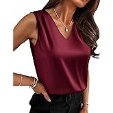 Zeagoo Women's Silk Satin Camisole Tank Tops V Neck Pleated Dressy Casual Sleeveless Blouses Summer Business Work Shirts