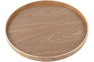 Round Solid Wood Serving Tray, Extra Large Tea Coffee Snack Food Meals Serving Plate Non-Slip Kitchen Party Bar Server Tray w