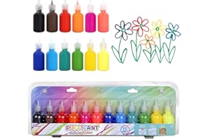 PLAYKIDIZ Darice Puff Paint, 12 Pack 3-D Fabric Paint, Classic Colors, Permanent Non-toxic Paint Set for Kids, Ages 3+