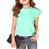 Haloumoning Girls T Shirts Double Layer Ruffle Short Sleeve Kids Summer Crewneck Tunic Tee Tops 5-14 Years