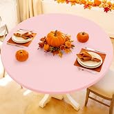 Moosfor Spandex Round Tablecloth, Fitted Table Cloth for 18"-24" Tables | Elastic Outdoor Picnic Table Cover, Circle Stretch Waterproof Table cloths for Patio, Dining, Kitchen, Pink
