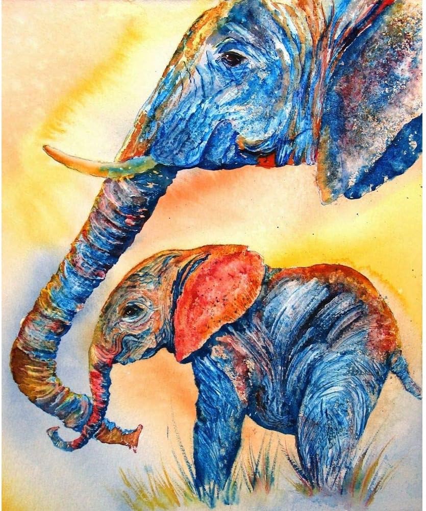 DIY 5D Diamond Painting, Crystal Rhinestone Diamond Embroidery Paintings Pictures Arts Craft for Home Decoration Elephant Mother and Child 11.8 X 15.7 Inch