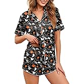 Ekouaer Womens Silk Satin Pajamas Set Short Sleeve Sleepwear Button Down Loungewear 2 Piece Pjs Shorts Set S-5X Plus Size