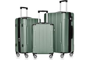Merax Luggage Sets 3-Piece Hardshell with Spinner Wheels Lightweight Suitcase with Corner Guards (Green, 20/24/28)