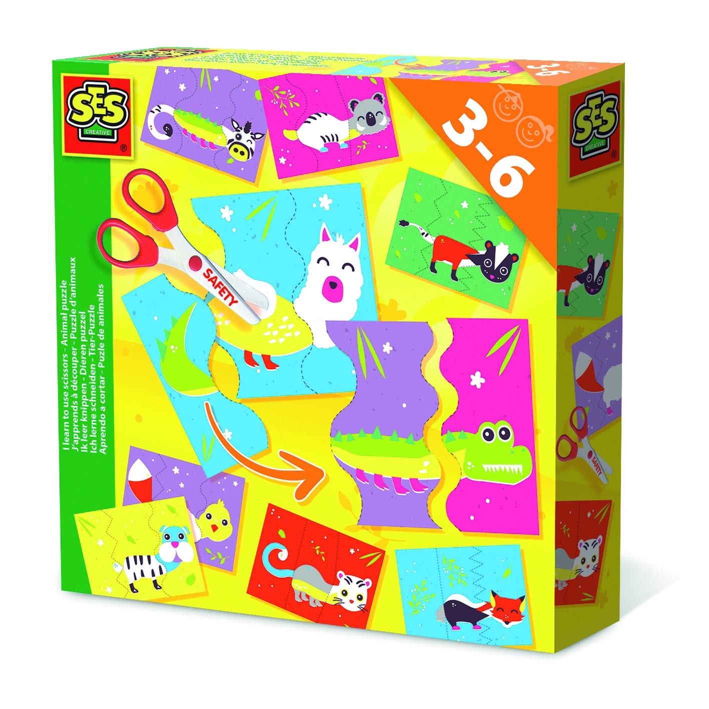 SES Creative 14647 I Learn to use Scissors-Animal Puzzle, Diverse Colours