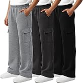 LessonZoo 3 Pack Boys' Sweatpants Wide Leg Baggy Cargo Pants with 4 Pockets Kids Elastic Waist Straight Loose Joggers