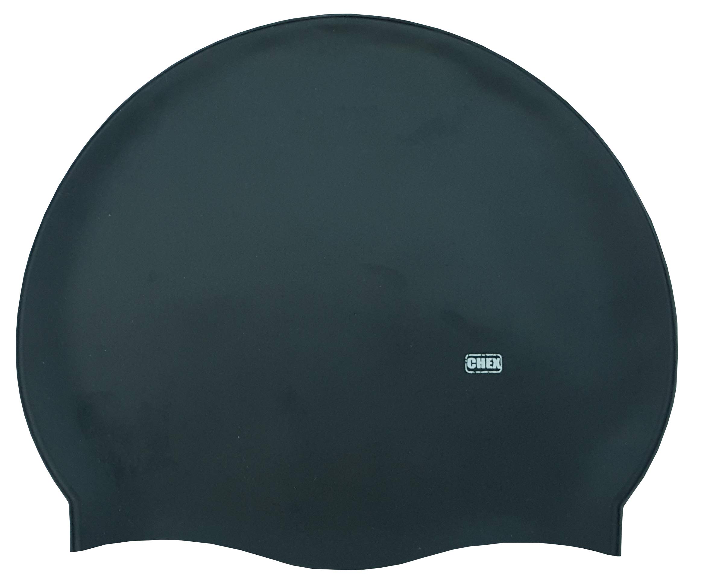CHEX Branded Stretchy Silicone Unisex Women Men One Piece Swimming Hat Swim Cap Plain Fluo Dark Pastel Colours One Size Adults 8+ Years Easy Pull On Swim Hat (Black)